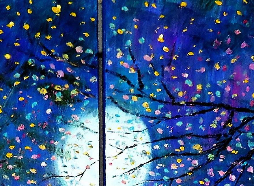 Blue Moon Tree Stream Flyfies garden decor scenery wall art nature landscape detail texture Oil Paintings